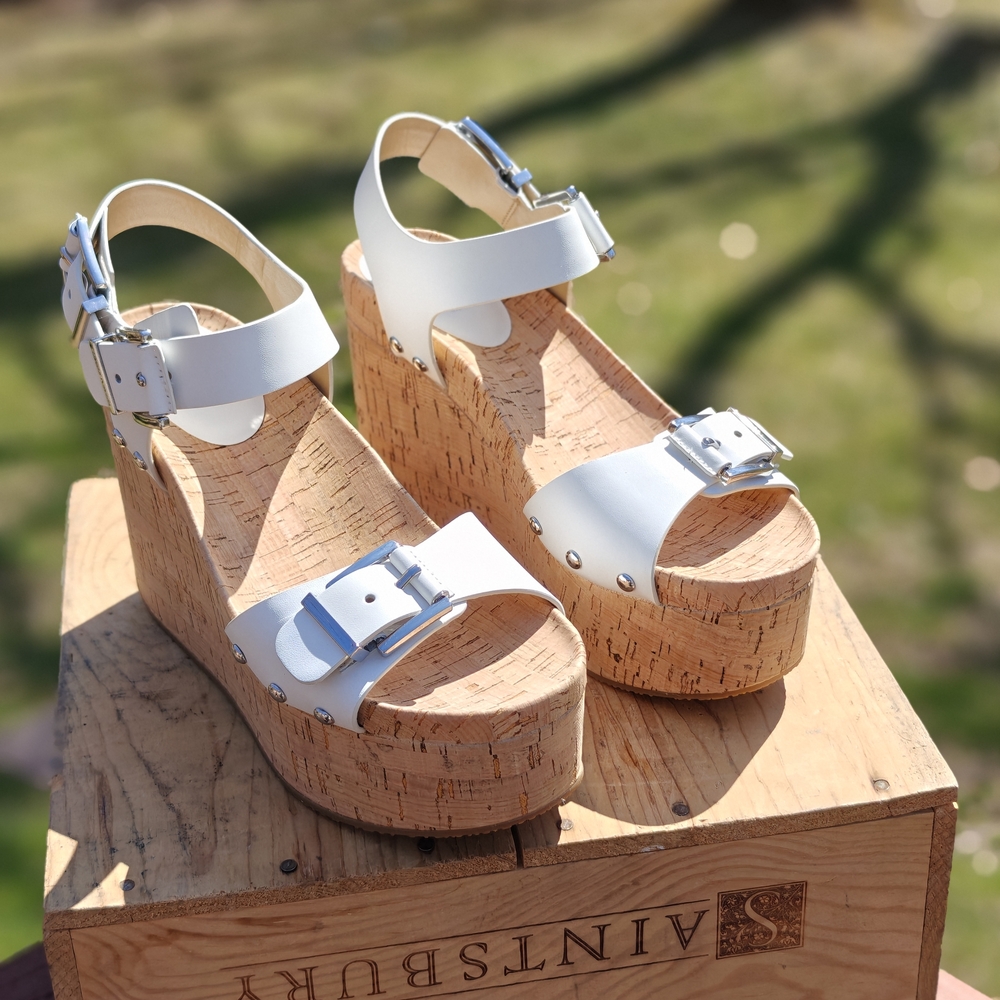 NWT Michael Kors White Cork Platform Wedge Sandals - Picture 2 of 10